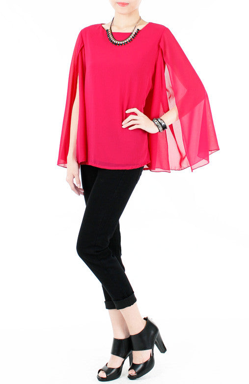 Fleur Cape Long Sleeve Blouse - Rose Pink