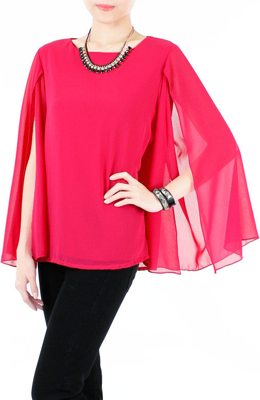 Fleur Cape Long Sleeve Blouse - Rose Pink