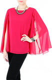 Fleur Cape Long Sleeve Blouse - Rose Pink