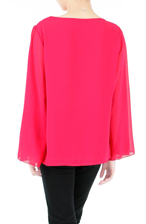 Fleur Cape Long Sleeve Blouse - Rose Pink