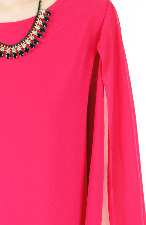 Fleur Cape Long Sleeve Blouse - Rose Pink