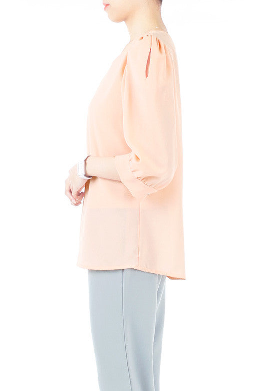 Hearts On Your Peekaboo Sleeves Blouse - Peach