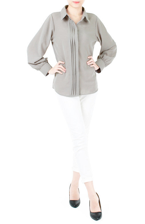 Inspired Endeavors Pintuck Work Blouse - Gray