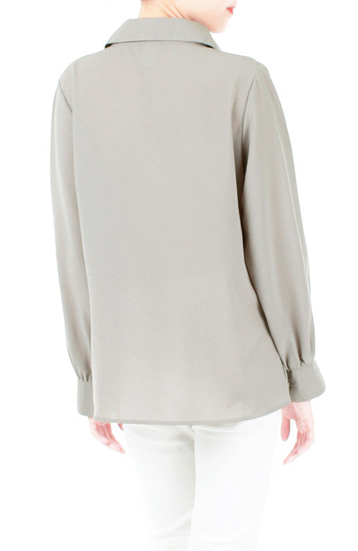 Inspired Endeavors Pintuck Work Blouse - Gray