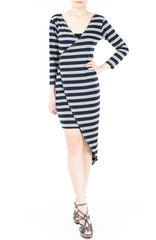 Jetset Asymmetrical Stripe Dress - Navy & Grey