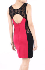 Lace Insert Party Bodycon Dress - Pink