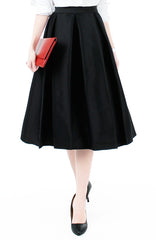 Magnificence Satin Flare Midi Skirt - Black