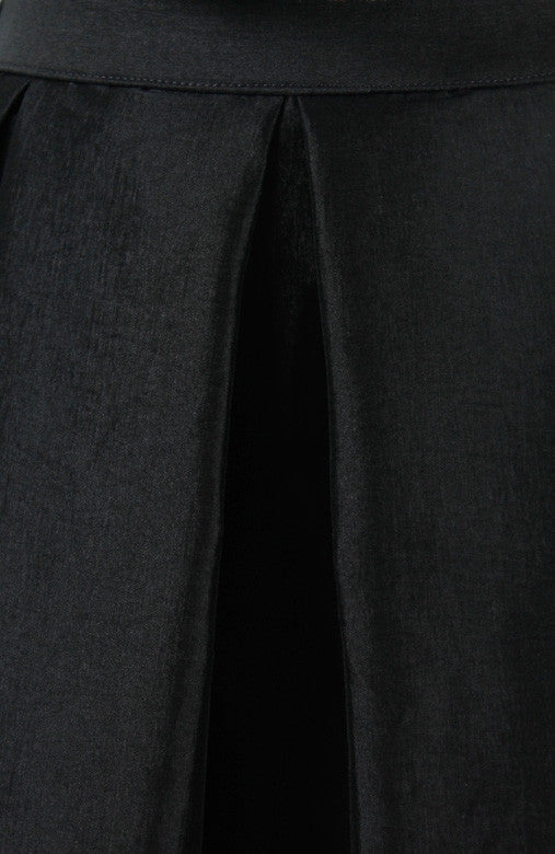 Magnificence Satin Flare Midi Skirt - Black