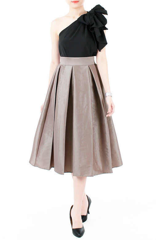 Magnificence Satin Flare Midi Skirt - Heliotrope Gray