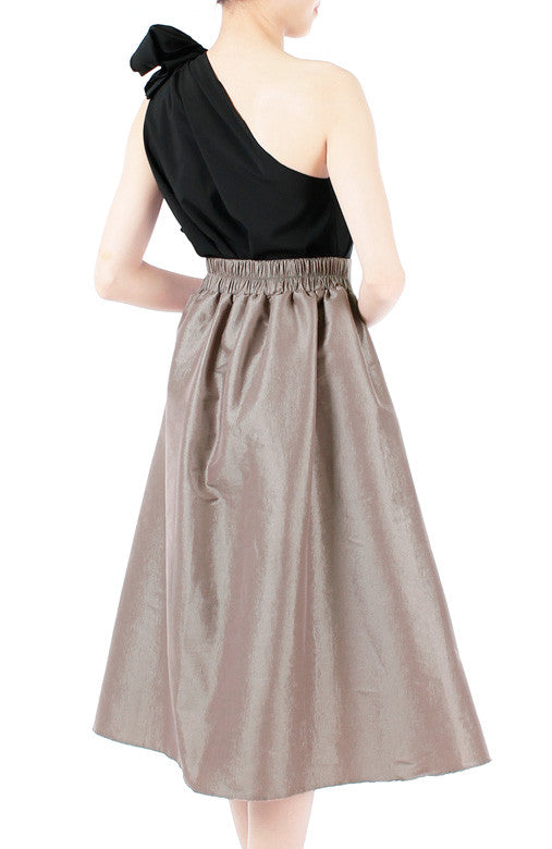 Magnificence Satin Flare Midi Skirt - Heliotrope Gray