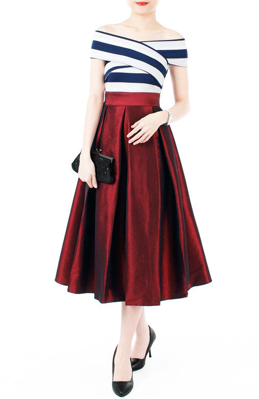 Magnificence Satin Flare Midi Skirt - Ruby Red