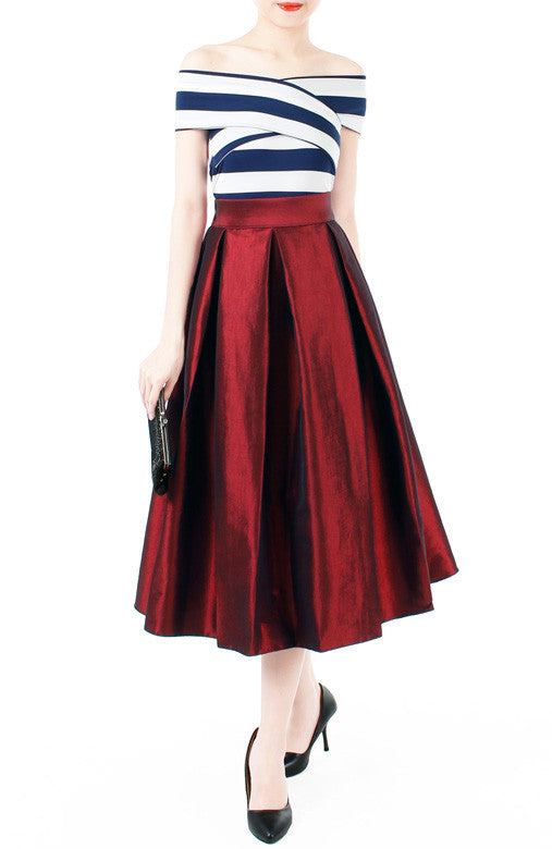 Magnificence Satin Flare Midi Skirt - Ruby Red
