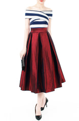 Magnificence Satin Flare Midi Skirt - Ruby Red