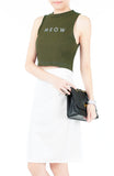 ‘MEOW’ Enforcement Ribbed Crop Top - Olive Green