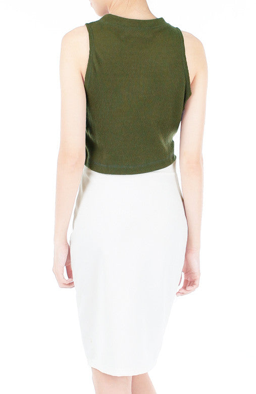 ‘MEOW’ Enforcement Ribbed Crop Top - Olive Green
