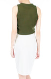 ‘MEOW’ Enforcement Ribbed Crop Top - Olive Green
