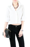 Mind Your Business Cropped Boyfriend Shirt - White