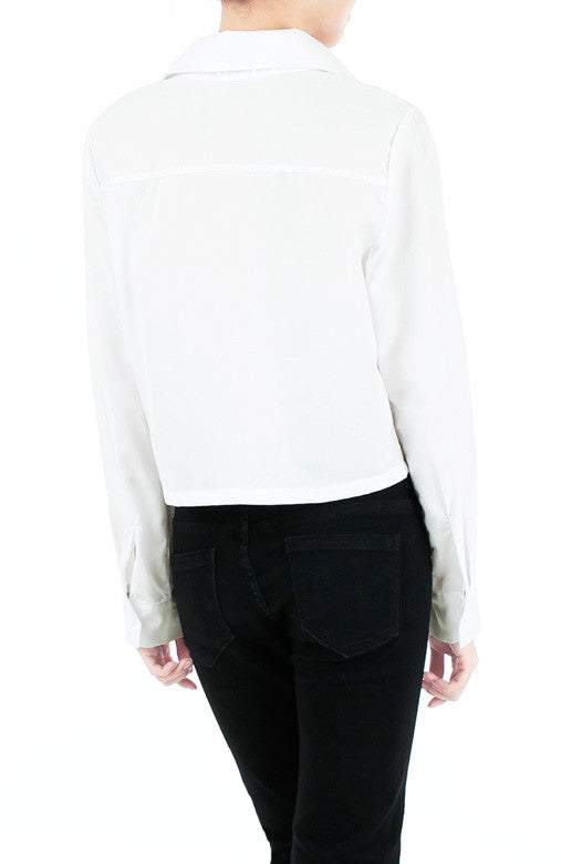 Mind Your Business Cropped Boyfriend Shirt - White
