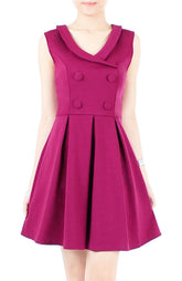 Nautical Horizon Dress With Buttons - Amaranth Red