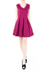 Nautical Horizon Dress With Buttons - Amaranth Red