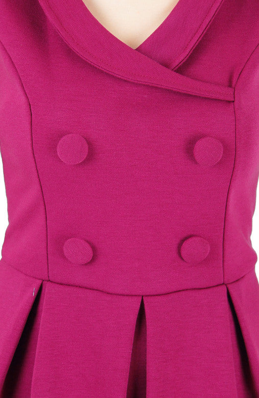 Nautical Horizon Dress With Buttons - Amaranth Red