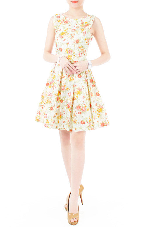 Oriental Rose Blooms Flare Dress