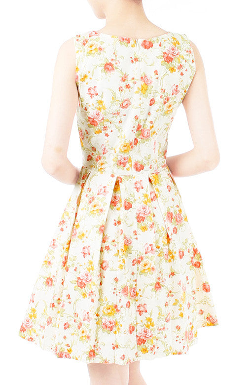 Oriental Rose Blooms Flare Dress
