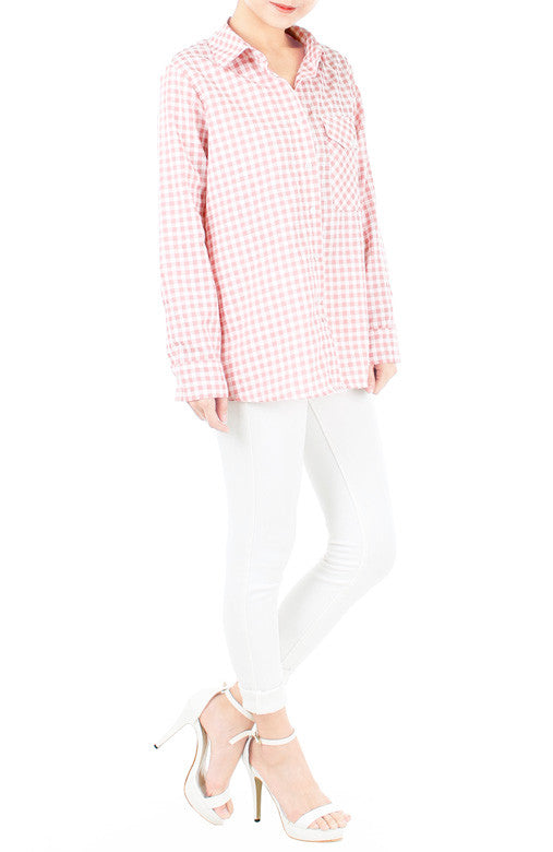 Perfect Adventures Gingham Boyfriend Shirt - Baby Pink