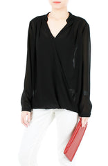 Poised & Polished Long Sleeve Wrap Blouse - Black