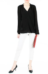 Poised & Polished Long Sleeve Wrap Blouse - Black