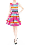 Christmas Chevron Patchwork Flare Dress - Hot Pink