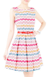 Christmas Chevron Patchwork Flare Dress - White