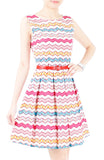 Christmas Chevron Patchwork Flare Dress - White