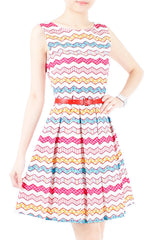 Christmas Chevron Patchwork Flare Dress - White
