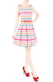 Christmas Chevron Patchwork Flare Dress - White