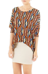 Psychedelic Aztec Dip Back Blouse - Orange