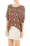 Psychedelic Aztec Dip Back Blouse - Orange
