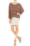 Psychedelic Aztec Dip Back Blouse - Orange