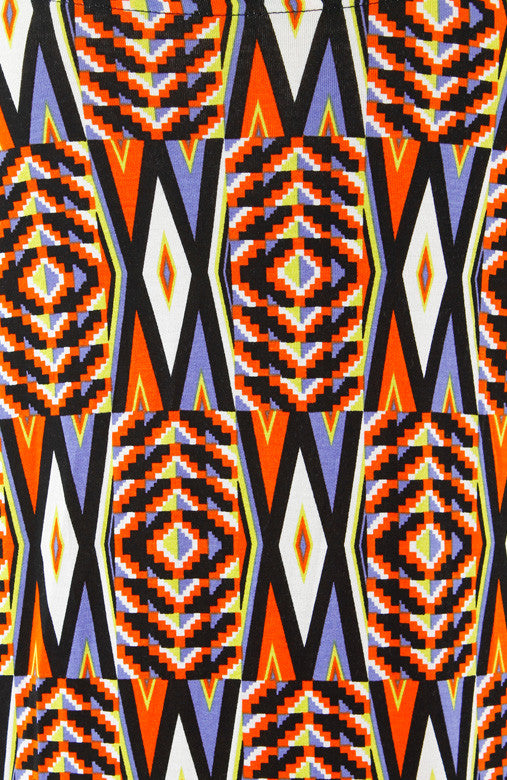 Psychedelic Aztec Dip Back Blouse - Orange