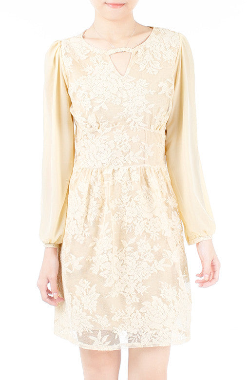 Romantic Escape Floral Lace Dress - Cream