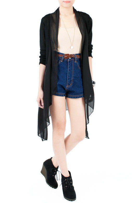 Soft Breeze Long Knit Cardigan - Black