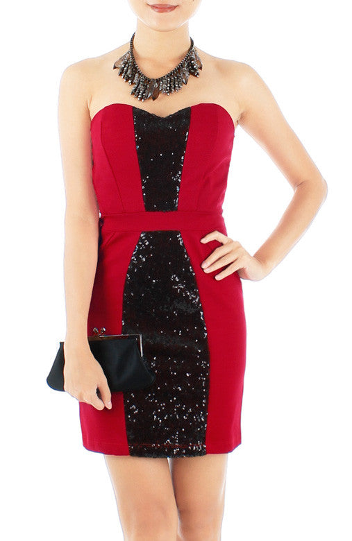 STAR Sequin Bandeau Party Dress - Red