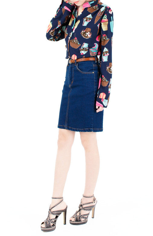 Sundae Funday Long Sleeve Blouse - Blue