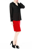 Sweet Crepe Long Sleeve Blouse - Black