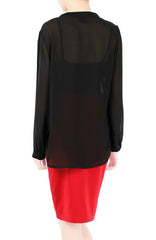 Sweet Crepe Long Sleeve Blouse - Black