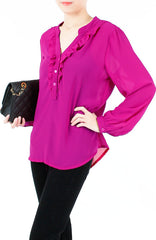 Sweet Crepe Long Sleeve Blouse - Magenta Pink