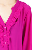 Sweet Crepe Long Sleeve Blouse - Magenta Pink