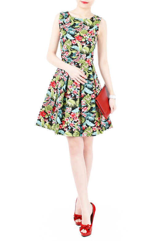 Tropical Island Palm Flare Dress