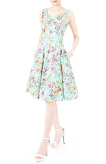 Viva Violet Floral Midi Flare Dress - Light Blue