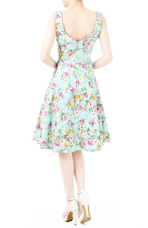 Viva Violet Floral Midi Flare Dress - Light Blue